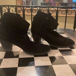 Western black suede ankle boot